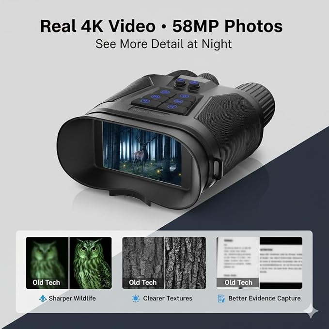 4K Digital Night Vision Goggles for Adults - Rechargeable Infrared Binoculars with 3'' Large Screen - 32GB Card Included, 3500mAh Battery, Audio Recording - 8X Zoom for Hunting, Camping & Security