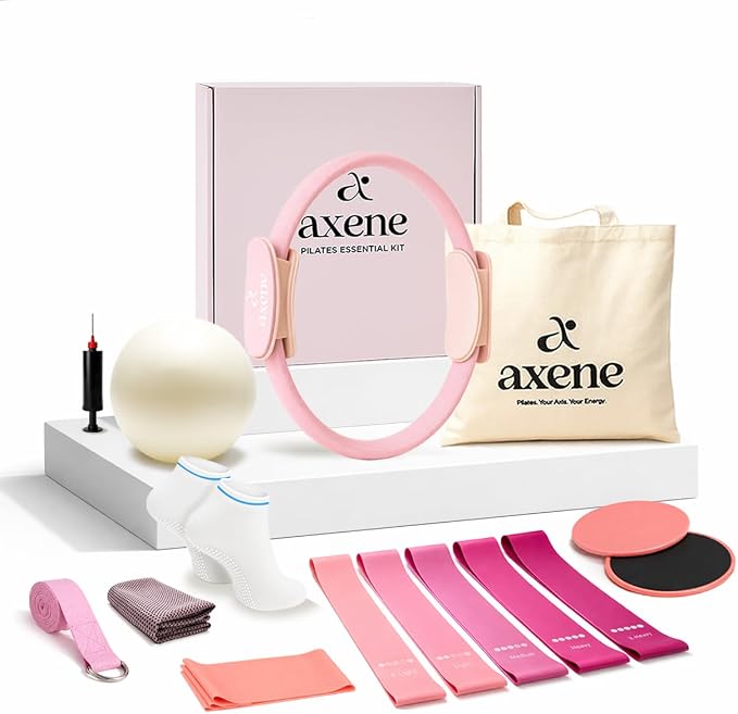 Axene Pilates Ring Kit for Home Workouts – 14" Magic Circle, Pilates Equipment Set for Women | Resistance Bands, Core Sliders, Non-Slip Socks, Bilingual Guide & Carry Bag