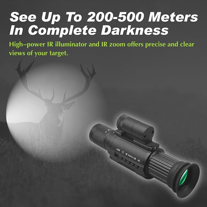 Day & Night Vision Rifle Scope Monocular with 850nm IR Fixed 3X Magnification, Digital Night Vision monocular Telescope，Hunting Wildlife Observation， Can be Used independently