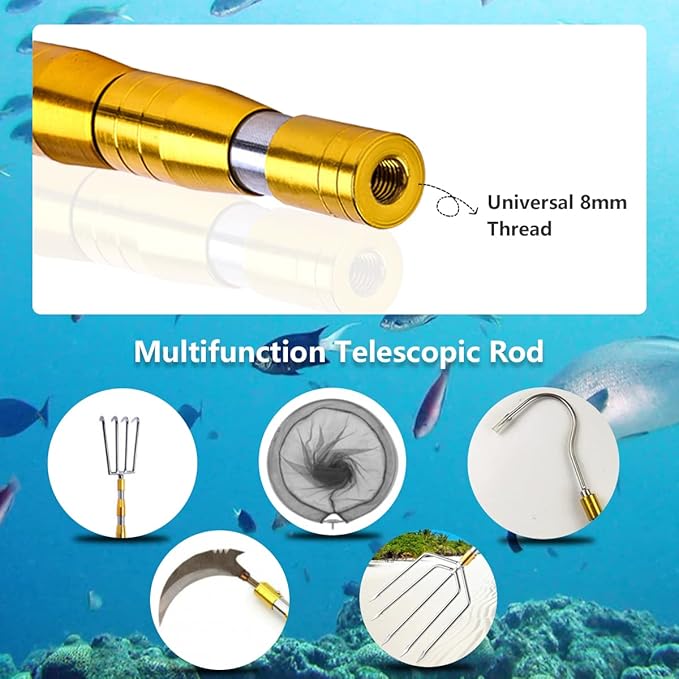 Dutiplus Telescopic Fish Gaff with 1~5 Teeth Assorted harpoons Barbed, Sea and Ice Fishing Spear Gig for Hunting Fish Frog Mole