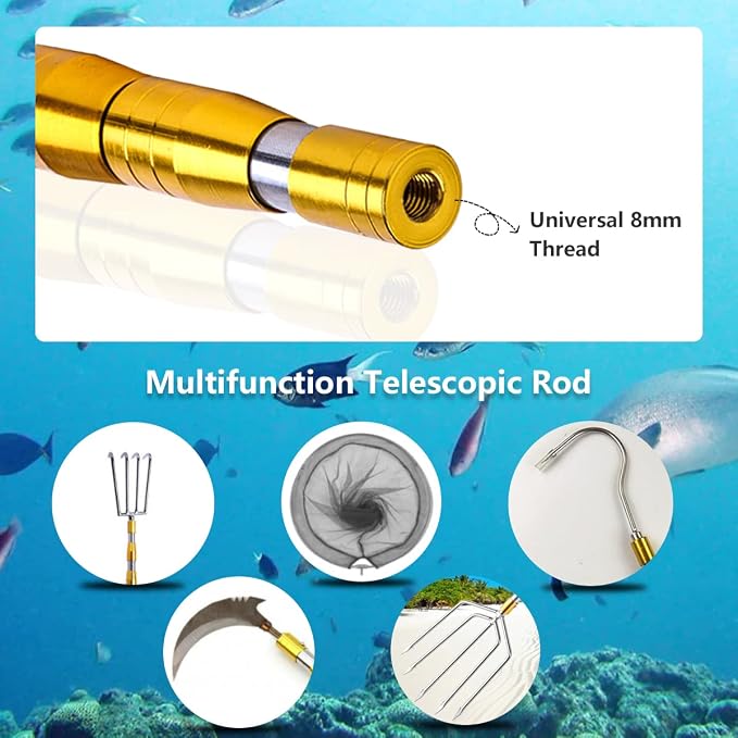 Dutiplus Telescopic Fish Gaff with 1~5 Teeth Assorted harpoons Barbed, Sea and Ice Fishing Spear Gig for Hunting Fish Frog Mole