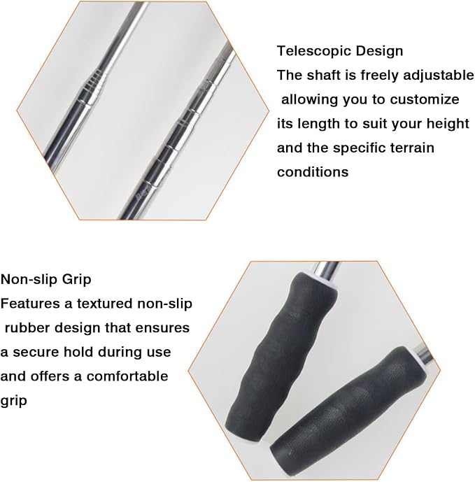 Golf Ball Retriever — Freely Extendable Stainless Steel Shaft, Hexagonal Ball-Gripper, and Secure, Non-Slip Handle