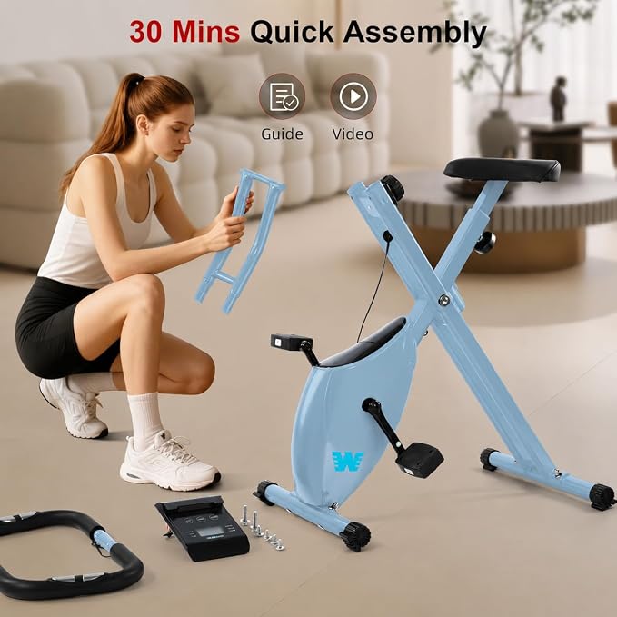 BARWING Stationary Exercise Bike for Home Workout, 5 IN 1 Foldable Indoor Cycling Bike for Seniors, 350LB Capacity, 16-Level Magnetic Resistance, Seat Backrest Adjustments