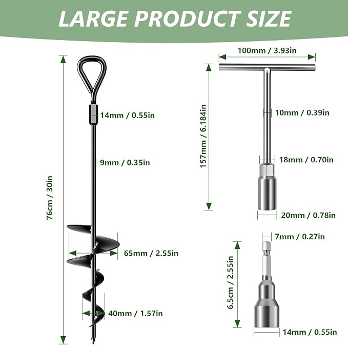 Phopich 18''/30" Long Ground Anchor, Heavy Duty Earth Anchors Ground Anchors Screw in Kit with T-Handle Hex Wrench for Camping Tent, Swing Sets, Securing Animals, Sheds, Trampoline