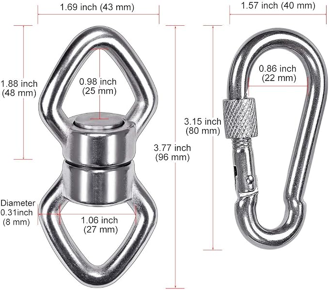BeneLabel Swing Swivel with 2 Carabiners, 770LB Capacity, Safest Rotational Device Hanging Accessory with 2 Bearing for Aerial Silks Dance, Web Tree Swing, Children's Swing, Yoga Swing Sets