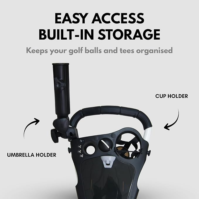 Qwik-Fold 3-Wheel Golf Push Cart with Foot Brake – 1-Second Fold & Unfold Folding Golf Trolley, Lightweight Aluminum Frame, Adjustable Handle, Ball-Bearing Wheels, Umbrella Holder & Storage