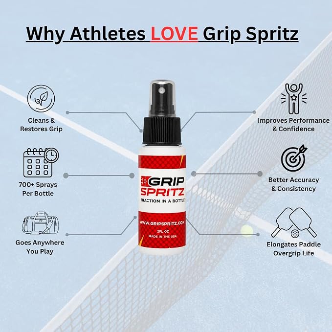 Grip Spritz Pickleball Grip Spray | Restores Racquet Grip Tackiness for Sweaty Hands | Pickleball Paddles, Tennis Rackets, Padel & Squash