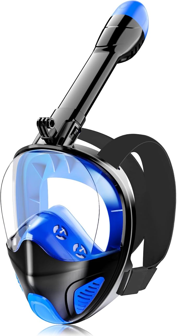 Full Face Snorkel Mask for Adults Teen, Snorkeling Gear with Detachable Camera Mount, Panoramic 180° View, Anti-Fog Anti-Leak Snorkling Set for Man and Women