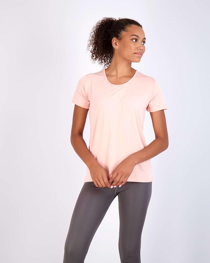 Real Essentials 5 Pack: Women's Short Sleeve T-Shirts Workout Tops Fitness Pilates Gym Activewear Athletic (Plus Available)