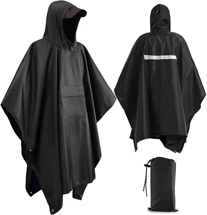 Roctee Rain Ponchos For Adults Women And Men, Waterproof Rain Coat Jacket With Hood, Pocket And Reflective Strip, Reusable Raincoat Unisex For Emergency Outdoor Camping Biking Hiking Climbing