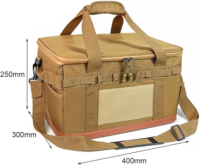 Backpack with Cookware Organizer – Durable Oxford Cloth, Adjustable Shoulder Strap for Camping, Travel, and BBQ, Foldable with Mesh Pockets(Khaki)