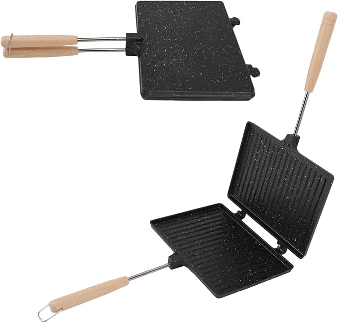Yosoo Health Gear Sandwich Maker, Double Sided Press Stovetop Grill Pan with Handle for Breakfast Hot Dog Toaster Grilled Cheese Pancake, Flip Design