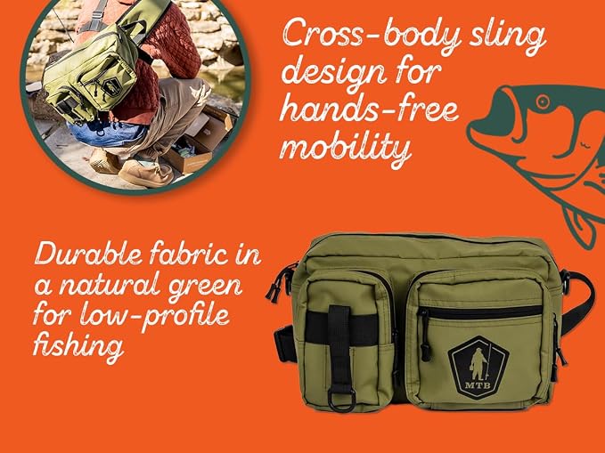 Catch Co Mystery Tackle Box Pond Prowler Sling Fishing Lure Kit with Bonus | Green Sling Pack, Bonus Multi-Species Bait and Decal, Fishing Gear Storage