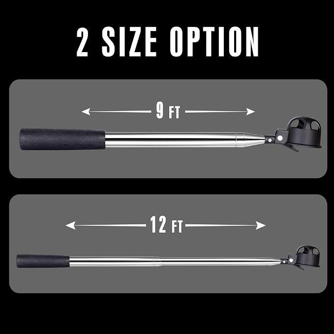 Pro Auto-Lock Golf Ball Retriever, Golf Ball Retriever Telescopic for Water 9Ft/12Ft/14.5Ft/16.3Ft with Heavy-Duty Stainless Steel Shaft & Non-Slip Rubber Grip (Black, 14.5Ft)