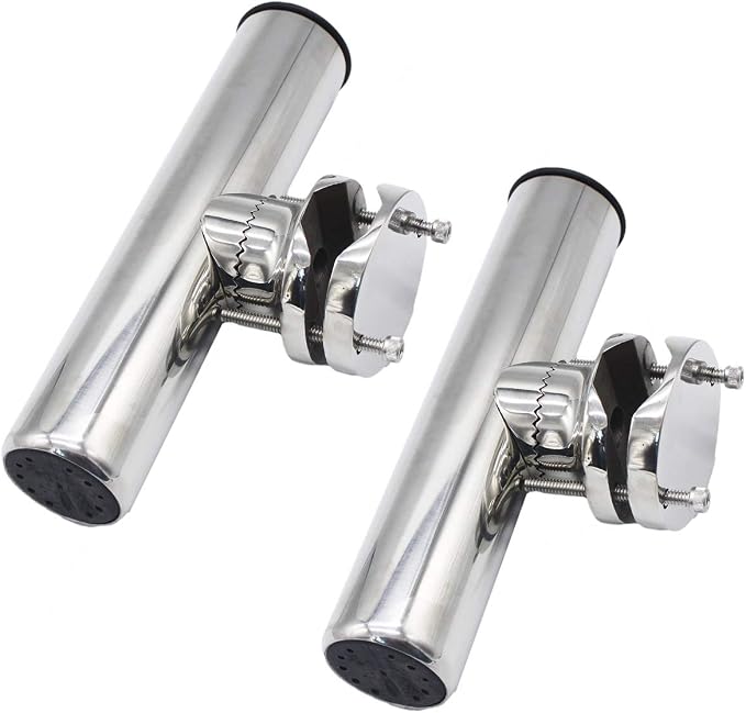 X-Haibei 2 Pcs Rail Clamp On Fishing Rod Holder for Boat Stainless Steel Clamp Fittings Rail 1-1/4 to 2 inch