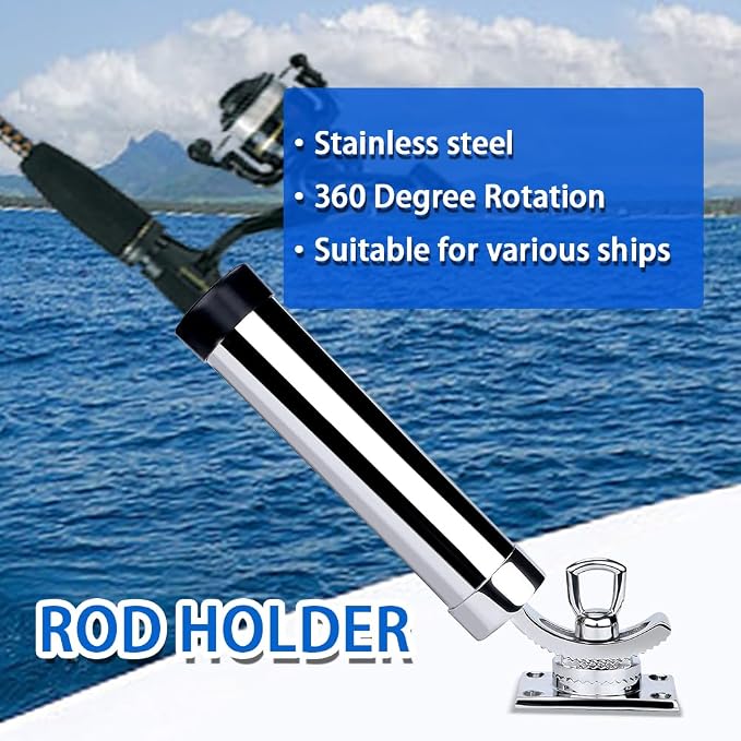 Made Set of 2 Fishing Rod Holder, 316 Stainless Steel Adjustable Fishing Pole Holder, Marine Deck Mount Trolling Rod Holder for Boat Ship Yacht