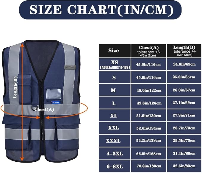 A-SAFETY Big and tall navy blue hi vis vest 4XL 5XL