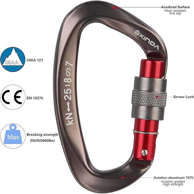 Screwgate Locking Carabiner Clip - Professional Rock Climbing Carabiner Screw Lock,Heavy Duty Carabiners for Climbing,Mountaineer,Hammock,Camping,Outdoor Equipment