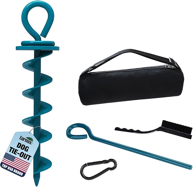 Eurmax USA Heavy Duty Dog Tie Out Stake, No-Tangle In Ground Anchor Runner for Large Dogs up to 210 Lbs - Perfect for Yard, Beach and Camping (Medium,Navy Blue)