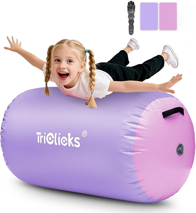 Triclicks Gymnastics Barrel Inflatable Air Roller Barrel Tumble Track Equipment Octagon Mat for Backhandspring Trainer Yoga Cheerleading Home Use Gym Without Pump