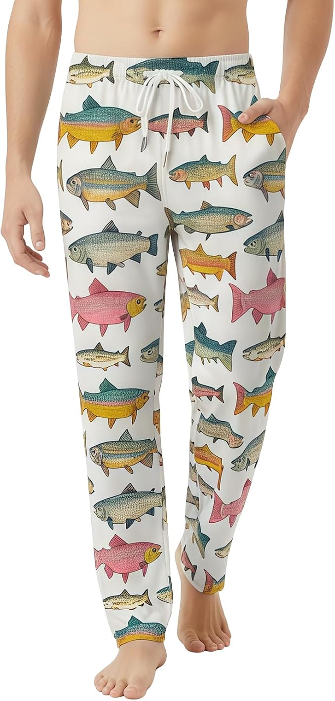 GNEW Fish Pajama Pants – Funny Fishing Lover Sleepwear, Cozy Unisex Lounge Pants Gift for Men Women