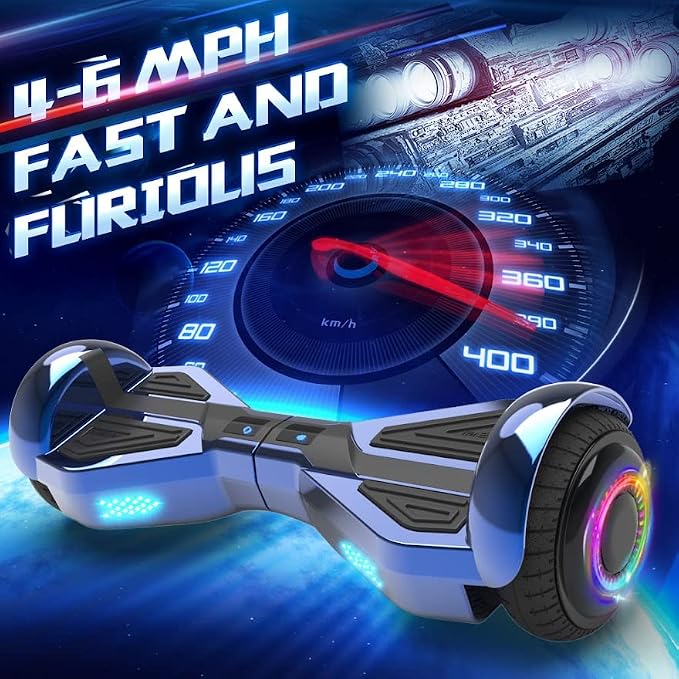 Starship Electric Hoverboard with Bluetooth Speaker, Chrome Color Self Balancing Scooters with Science Fiction Design and 6.5 inch LED Wheels (Chrome Blue)