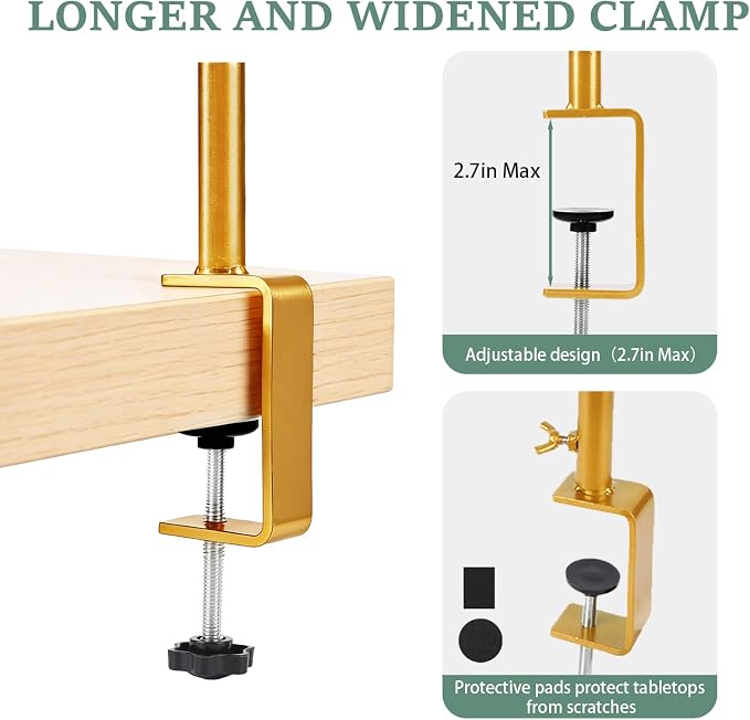 Over The Table Rod Stand with Clamps, Gold Metal Table Arch Adjustable 38"-47" Tall 34"-102" Length, Table Balloon Arch for Wedding, Anniversary, Birthday, Party, Christmas Decoration