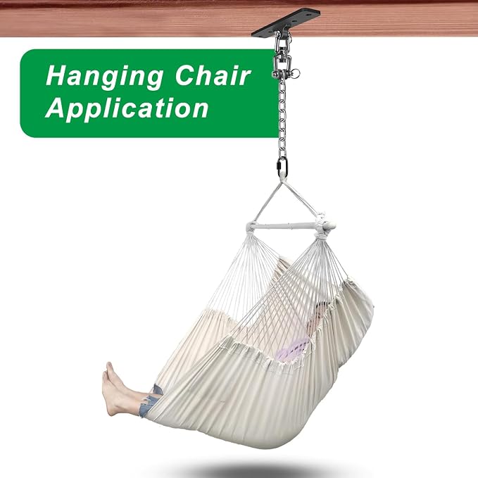 Dolibest Hanging Kits Hammock Chair Hardware, Heavy Duty Swing Hanger with Chain for Indoor Outdoor Playground Hanging Hammock Chair Punching Bags, 4 Screws, 600 LB Capacity, 3.28ft, 360° Rotation