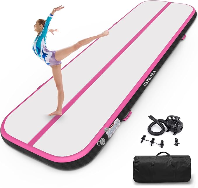 Estgora Gymnastics Mat for Tumbling Tumble Track, Thick Inflatable Gymnastic Training Equipment For kids At Home Gym Cheerleading with Electric Pump