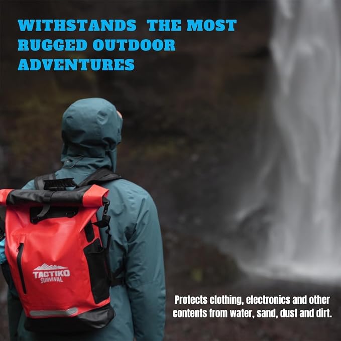 TACTIKO 35L Heavy-Duty 100% Waterproof Backpack, Roll Top Dry Bags for Kayaking, Hiking, Camping, Survival