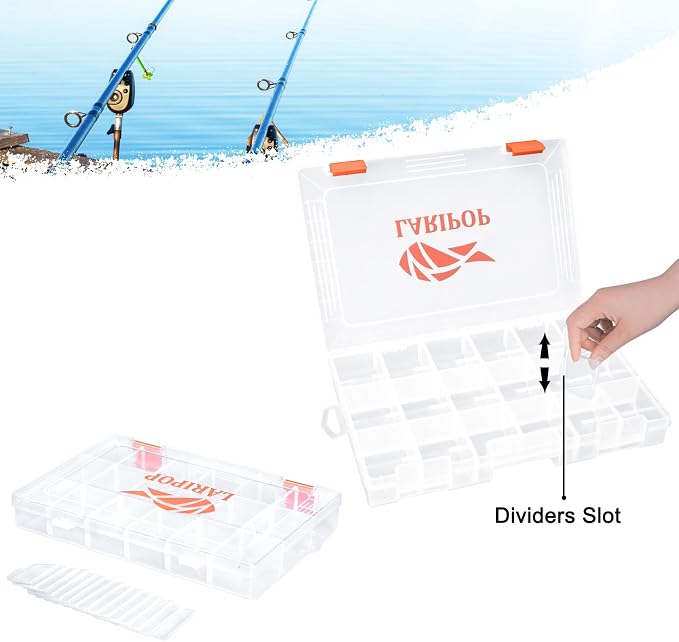 LARIPOP 4-Pack 3600 Fishing Tackle Boxes, Clear Plastic Storage Trays with Adjustable Dividers, Organizer for Lures, Hooks, Sinkers, Jigs & Fishing Accessories