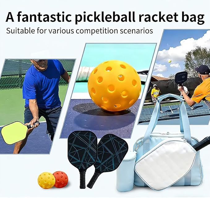 SSZYace Pickleball Tote Bag for Women & Men, Large Capacity Design Holds 2 Pickleball Paddles, External Pickleball Ball Bag and Adjustable Shoulder Strap Fence Hook, Insulated Drink Holder
