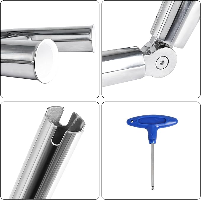 NovelBee 3 Tube Fishing Rod Holders,Polished Stainless Steel Trident Outrigger Stylish Rod Holder,Adjustable Kite Fishing Mount 3-Rod Holder