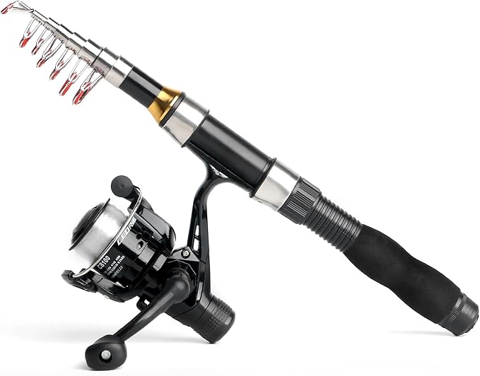 Fishing Rod Reel Full Kit Portable Travel Spinning Pole Reel Lure Carry Bag | Beginner Telescopic Fishing Rod Set 5.58FT/6.89FT Ultralight Pole Accessories Kit for Youth Adults Saltwater Freshwater