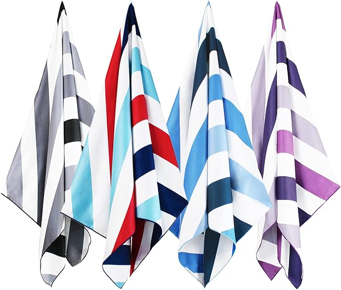 Whale Flotilla 4 Pack Quick Dry Beach Towels Oversized (35"x70"), Microfiber Sand-Free Beach Towel Set, Extra Large Compact Pool Travel Accessories, Purple/Black/Blue/Navy