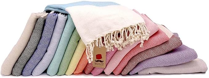 Bazaar Anatolia Turkish Beach Towel 100% Cotton Bath Towels 71x39 Quick Dry Sand Free Lightweight Large Oversized Herringbone Orange