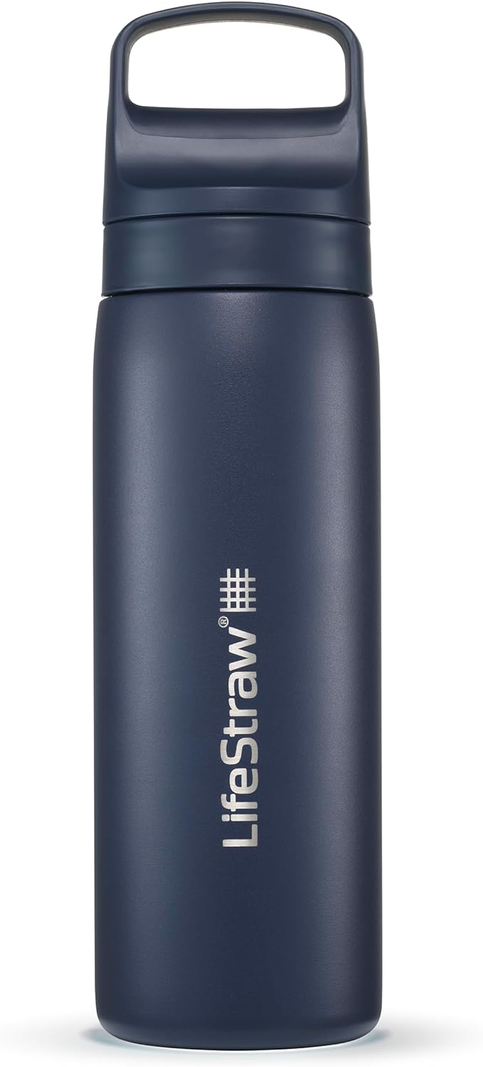 LifeStraw Go Series — Water Bottle Stainless Steel Bottle, 18oz, Aegan Sea, Removes Bacteria, Parasites, Microplastics, Improves Taste