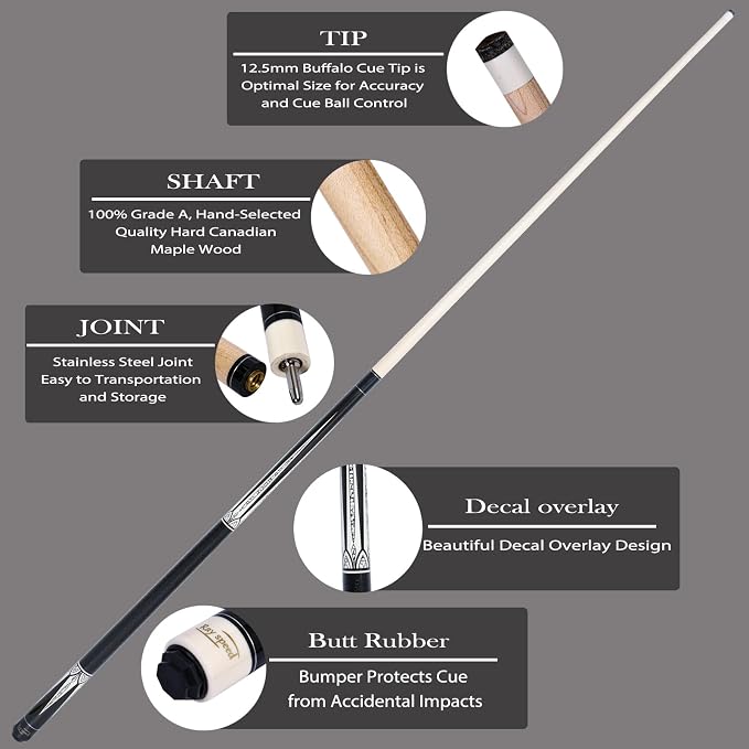 Pool Cue Stick Low Deflection Shaft Billiard Cue Stick with Hard Case 19-20 oz Professional Pool Stick