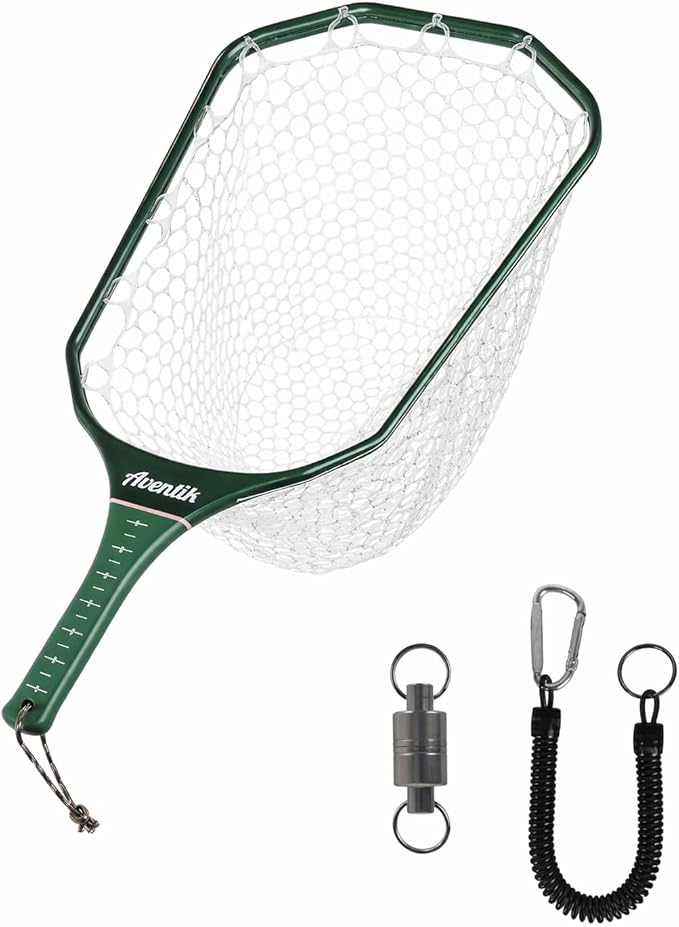 Aventik Fly Floating Fishing Net Carbon Fiber Landing Trout Net Light Weight Clear Rubber Ghost Net Catch & Release