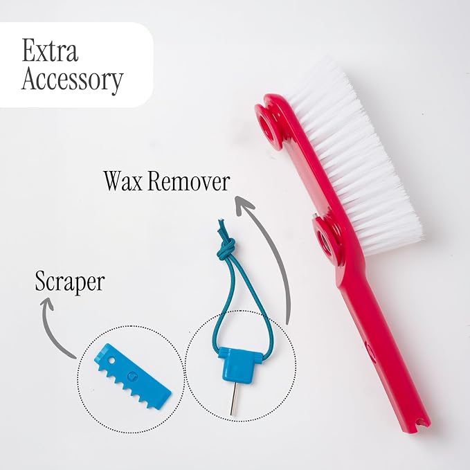 LISS The Clean Fin, Surfboard Fin Removal and Installation Tool, Sand Brush Remover for Beach, Bristle Brush with Leash String Included, Wax Remover & Scraper, Bottle Opener, Beach Accessorie (Red)
