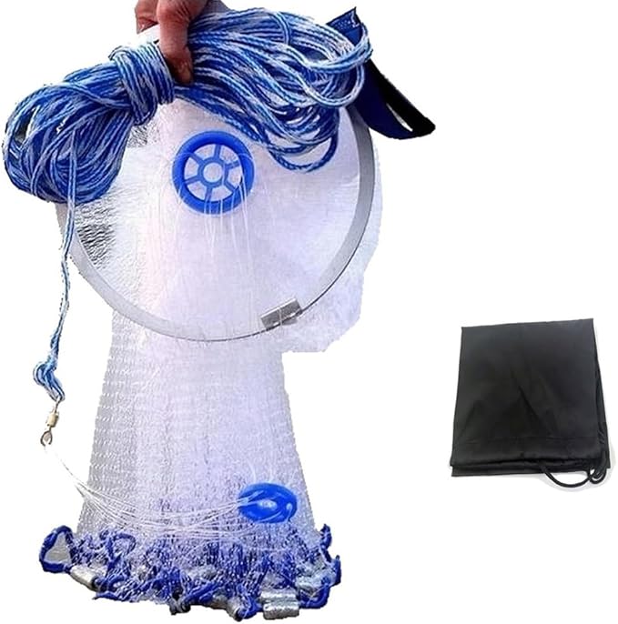 Cast Fishing Net with Aluminum Frame, 0.8 inch Mesh, 7.8-13.8 ft Diameter