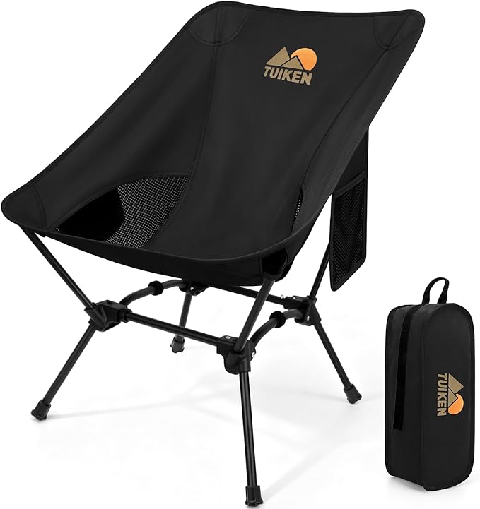 Ultralight Camping Chair Backpacking Chair, Portable Camp Chair with Cup Holder & Storage Bag, Lightweight Compact Folding Chair for Hiking, Travel, Picnic Mountaineering（Deep Black）