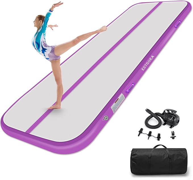 Estgora Gymnastics Mat for Tumbling Tumble Track, Thick Inflatable Gymnastic Training Equipment For kids At Home Gym Cheerleading with Electric Pump