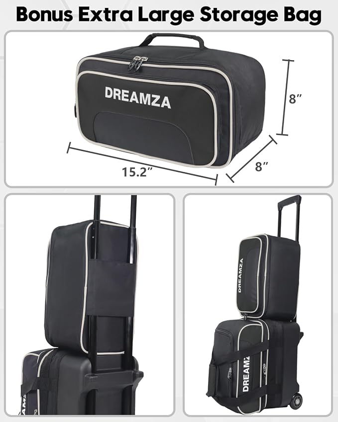 Single Bowling Ball Bag with Wheels, Deluxe Rolling Bowling Bags 1 Ball and Shoes Pocket w/Molded BallCup, Bonus Storage Bag, 40" Retractable Handle - Large 1 Ball Bowling Bags with Wheels