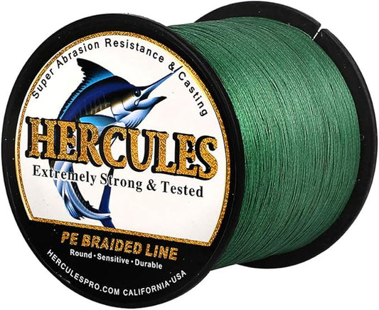 HERCULES Cost-Effective Super Cast 8 Strands Braided Fishing Line 10LB to 300LB Test for Salt-Water,109/328/547/1094 Yards(100M/300M/500M/1000M),Diam.#0.12MM-1.2MM,Hi-Grade Performance,Variety Colors