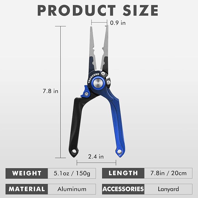 TRUSCEND Easy Use Lockable Fishing Pliers with Tungsten Carbide Cutter, Innovative Ergonomic Handy Handle, Saltwater Corrosion Resistant Teflon Coated Fishing Tool, Light Multi-Function Fishing Gear