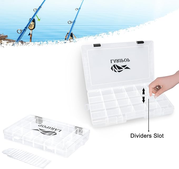 LARIPOP 4-Pack 3700 Fishing Tackle Boxes, Clear Plastic Storage Trays with Adjustable Dividers, Organizer for Lures, Hooks, Sinkers, Jigs & Fishing Accessories