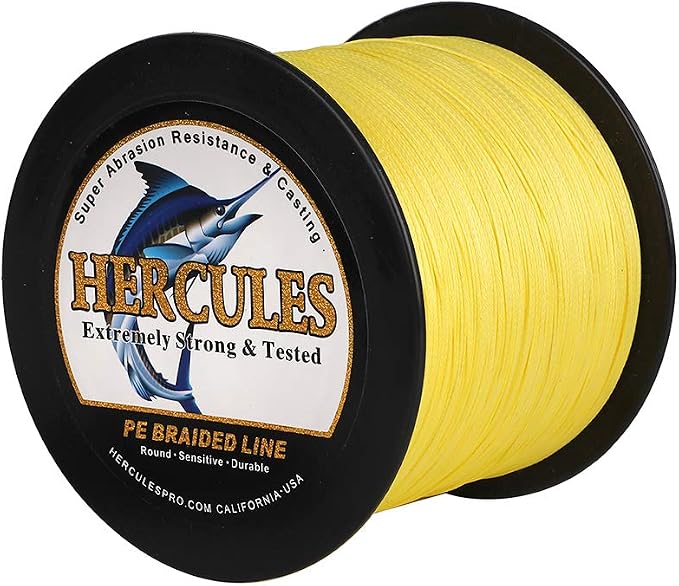 HERCULES Cost-Effective Super Cast 8 Strands Braided Fishing Line 10LB to 300LB Test for Salt-Water,109/328/547/1094 Yards(100M/300M/500M/1000M),Diam.#0.12MM-1.2MM,Hi-Grade Performance,Variety Colors