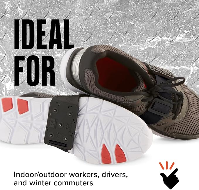 K1 Mid-Sole Ice Cleats - Rotatable Traction Aids For Flat Shoes - Indoor/Outdoor, Climbing, Driving - Slim Profile - Black