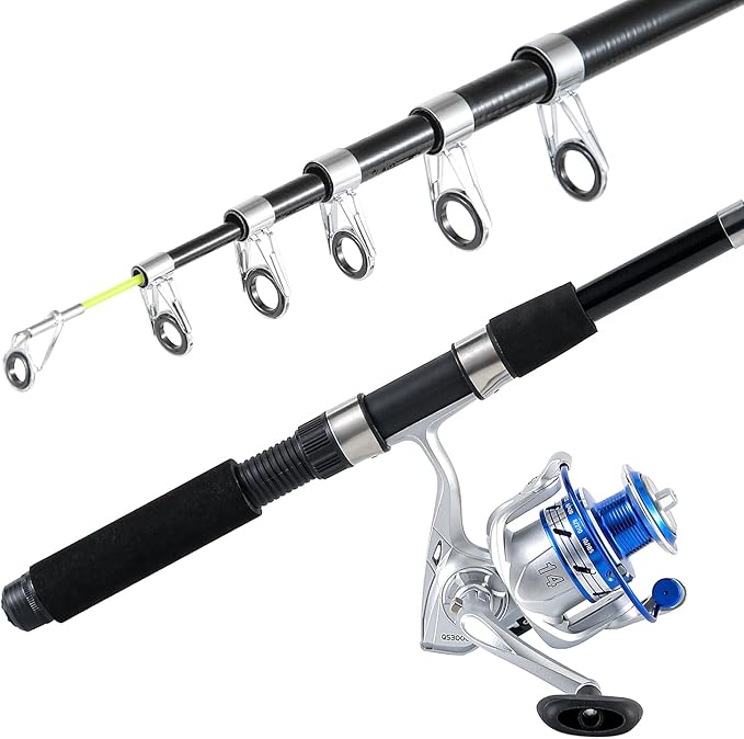 Tripquips 6.9ft Carbon Fiber Telescopic Spinning Fishing Rod and Reel Combo Set for Adults, Includes 4 Rods, 4 Reels, 4 Line Spool, 2 Carrier Bags, 2 Lure Boxes